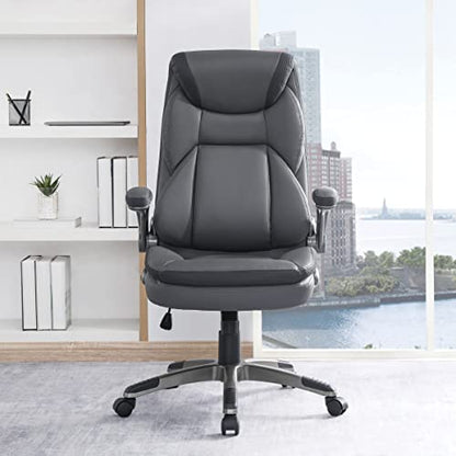Office Star ECH Series Executive Bonded Leather Office Chair with Lumbar Support and Padded Height Adjustable Arms, Charcoal with Titanium Coated Nylon Base - color: Charcoal With Titanium Coated Nylon Base