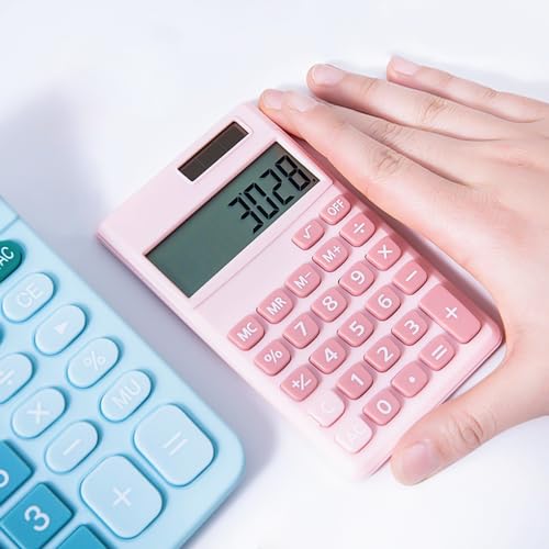Basic Standard Calculators Small Digital Desktop Calculator with 8-Digit LCD Display, Battery Solar Power Smart Calculator Children's School Adult Office Family Standard Functions (8 Bit Pink) - color: 8 Bit Pink