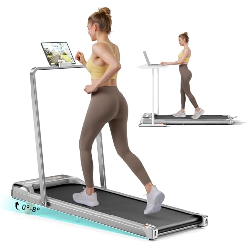 Walking Pad with Handle Bar - 2 in 1 Under Desk Treadmill | 8% Manual Incline, LED Display, 265 LBS Capacity, 2.5HP Compact Treadmills for Home Office - color: Sliver