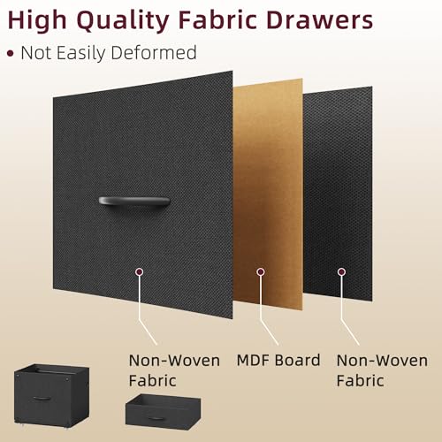 HIGDBFE File Cabinet with 2 Fabric Drawers & Dual Shelves, Black | 2-Tier Printer Storage, Letter File Drawer, Reversible Side Bag, Smooth Drawer Slides, Rolling Support Board Prevent Collapse - color: Black