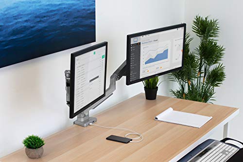 Mount-It! Dual Monitor Desk Mount with USB 3.0 Ports, Full Motion Dual Monitor Stand for 2 Screens up to 32 Inches, VESA 75x75 & 100x100, Clamp or Grommet Installation