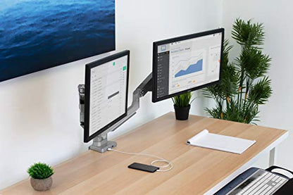 Mount-It! Dual Monitor Desk Mount with USB 3.0 Ports, Full Motion Dual Monitor Stand for 2 Screens up to 32 Inches, VESA 75x75 & 100x100, Clamp or Grommet Installation