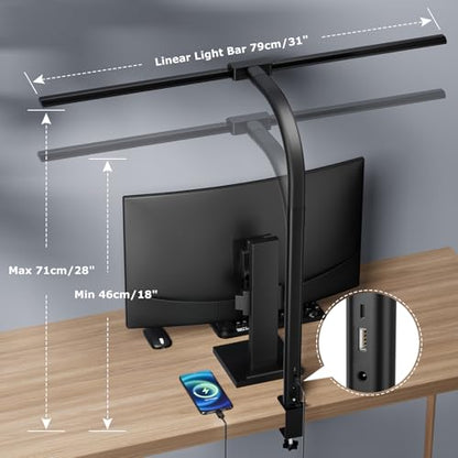 Desk lamp,LED Desk Lamps for Home Office,Eye-Care Architect Lamp for Desk with Clamp,Dual Screen Computer Monitor Gooseneck Smart Light:24W100 Lighting Models Adjustable Table Lamp for Study Drafting
