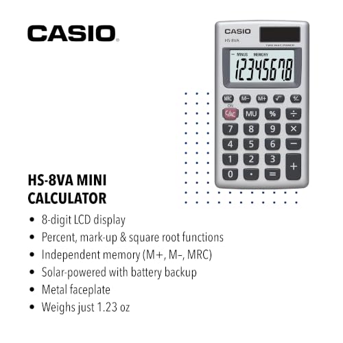 Casio HS-8VA Mini 6-Function Calculator - size: 1 Count (Pack of 1)