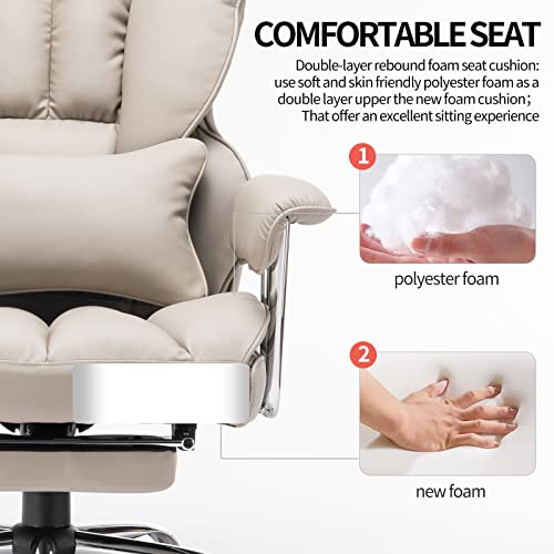 Efomao Big and Tall Office Chair 400lbs PU Leather Executive Office Chair with Lumbar Support & Leg Rest, Heavy-Duty Computer Chair for Home Office, Grey - color: Grey