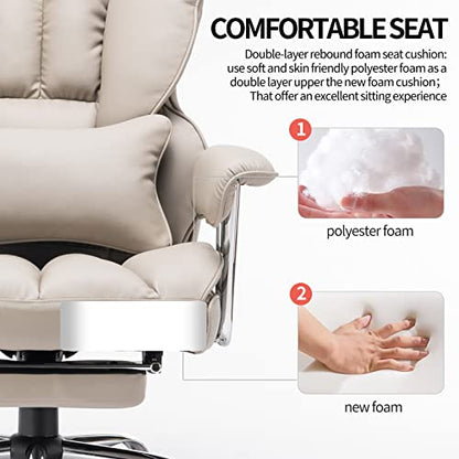 Efomao Big and Tall Office Chair 400lbs PU Leather Executive Office Chair with Lumbar Support & Leg Rest, Heavy-Duty Computer Chair for Home Office, Grey - color: Grey