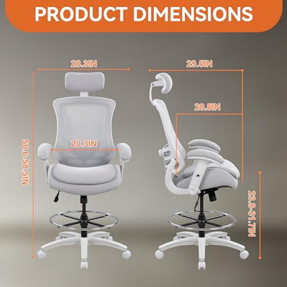 BOLISS Ergonomic Drafting Chair High Back for Standing Desk-Grey - color: Grey Frame Grey Mesh, style: Extended Height