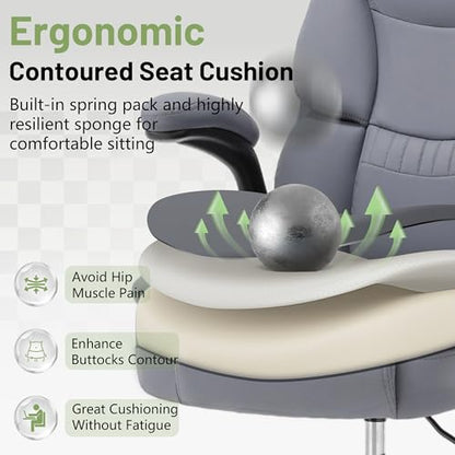 500LBS Drafting Chair, High Back Safer Standing Desk Chair, Executive Tall Office Chair with Flip-up Armrests, Upholstered PU Leather Task Chair, Ergonomic Seat with Adjustable Height&Foot Ring, Grey - color: Grey