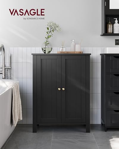 VASAGLE Bathroom Floor Storage Cabinet,2 Adjustable Shelves,Ink Black