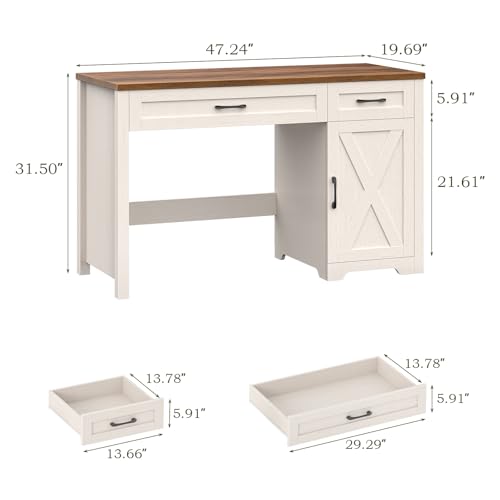 Halitaa Executive Desk with Storage Cabinet, Unique White | Farmhouse 47" Computer Desk with Drawers, Workspace for Home Office and Study - color: Unique White, size: 47''W with Drawers