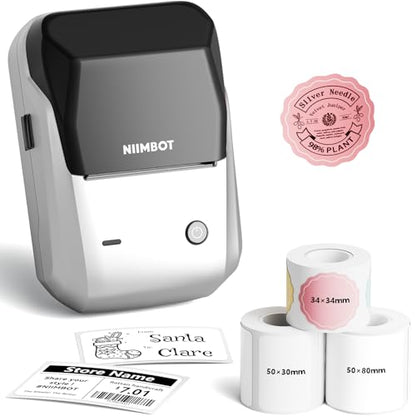 NIIMBOT B1 Label Maker Machine with 3 Tapes, Silver Gray | 2 Inch Portable Sticker Printer for Home, Office, School Small Businesses, Clothing, Logo, Jar, Bakery, Work with Phones & PC - color: Silver Gray, style: Printer+3Tapes