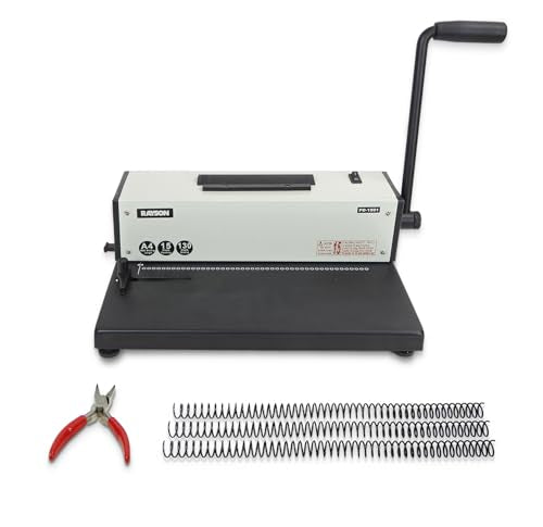Rayson PD-1501 Coil Binding Machine with Inserter, 4:1 Pitch, 46 Holes | 46 round holes for A4-size sheets; electric coil inserter handles coils up to 7/8 inch for faster spiral binding.