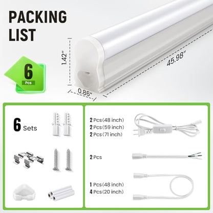 Pak 4FT LED Shop Lights, 2300LM 6500K Cool White, 20W Energy-Saving Super Bright Linkable T5 Ceiling and Under Cabinet Lighting Fixture for Garage, Workshop, Basement, Warehouse, FCC Certified, 6 Pack - size: 4FT 6500K-6 Pack