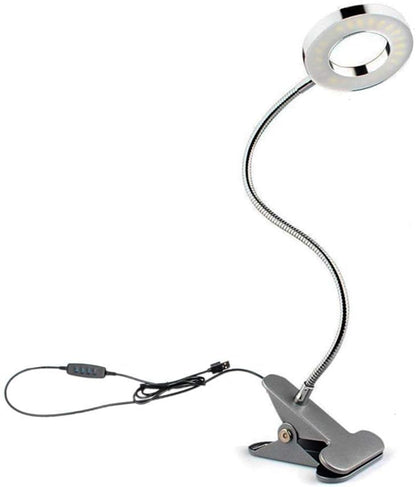Dimmable 5W LED USB Plug Clip On Light Flexible Gooseneck Reading Lamp for Laptop, Book,Piano,Bed Headboard,Desk, 3 Lighting Colors, 10 Brightness Levels (Silver) - color: Silver