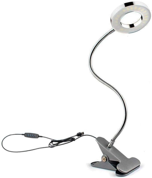 Dimmable 5W LED USB Plug Clip On Light Flexible Gooseneck Reading Lamp for Laptop, Book,Piano,Bed Headboard,Desk, 3 Lighting Colors, 10 Brightness Levels (Silver) - color: Silver