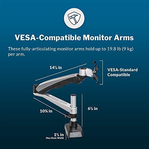Vari Dual Monitor Arm - VESA Monitor Mount w/ 360 Degree Adjustment - Monitors up to 27 inches, 19.8 lbs - Double Monitor Arms with Full Adjustability - Computer Monitor Stand for Home or Office - style: Dual-Monitor Arm