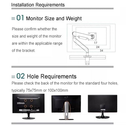Single Monitor Desk Mount, Gas Spring Monitor Arm, Adjustable Height and Angle, with Clamp/Grommet Mounting Base, Support Max 34 Inch Computer Screen, Up to 10kg (B) - color: B