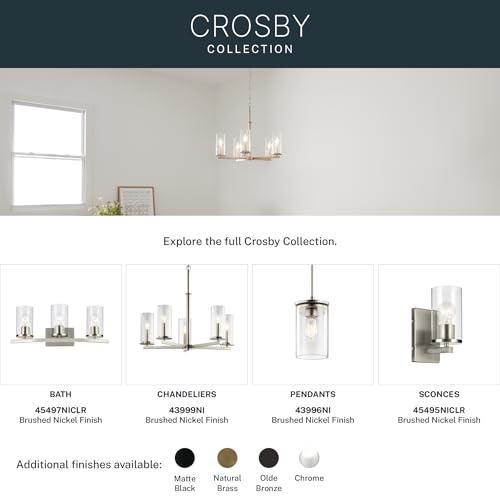 Kichler Crosby 2-Light Bathroom Vanity Light, Brushed Nickel | Satin etched cased opal glass vanity light for modern bathrooms (15" x 8.75" x 15"), 45496NI - color: Brushed Nickel, size: 2 Light, style: Satin Etched Cased Opal Glass
