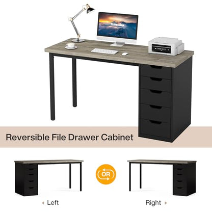 Tribesigns Computer Desk with 5 Drawers, 47 inches Rustic Brown Home Office Desk with Storage, Modern Simple Laptop Desk Study Writing Table for Small Spaces (1, Grey+Black) - color: Grey+black