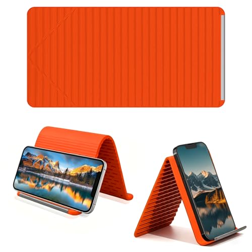 Foldable Silicone Aluminum Holder, Flexible Silicone Phone Stand with Anti-Slip Pad, Portable Rollable Multi-Angle Stand for Phone Tablet Laptop – Bendable & Foldable Home, Office, Travel (1, Orange) - color: Orange
