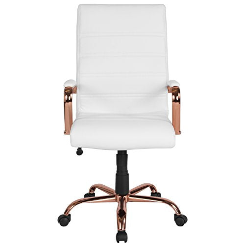 Flash Furniture LeatherSoft Executive Office Chair, White/Rose Gold | 360° Swivel, Height Adjustable, Commercial Grade - color: White Leathersoft/Rose Gold Frame