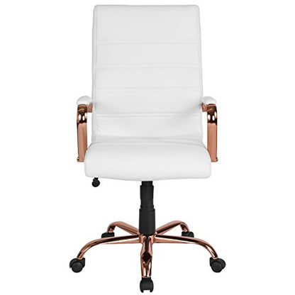 Flash Furniture LeatherSoft Executive Office Chair, White/Rose Gold | 360° Swivel, Height Adjustable, Commercial Grade - color: White Leathersoft/Rose Gold Frame