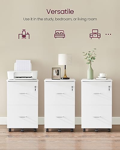 VASAGLE 2-Drawer File Cabinet, Small Rolling, Locking, Printer Stand - color: Snow White, size: with Lock