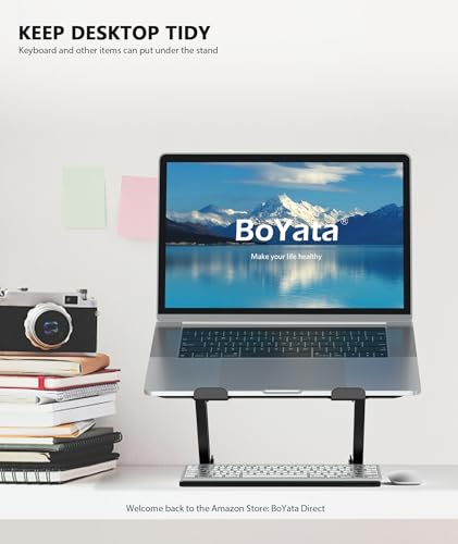 BoYata Laptop Stand, Adjustable Multi-Angle Riser, Up to 17 Inches, Black | Sturdy alloy steel, heat-vent design and silicone pads support laptops up to 17 inches, including MacBook and Surface - color: Black