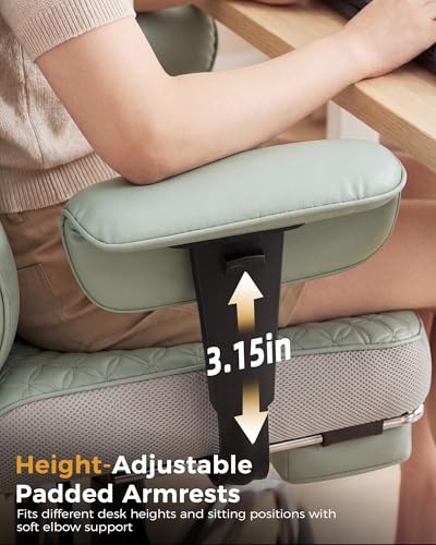 COMHOMA Big and Tall Office Chair Heavy Duty Gaming Chair with Deluxe Embossing Leather High Back Wider Ergonomic Computer Chair with Foot Rest 145°Reclining Pocket Spring Lumbar Support - color: Sage Green