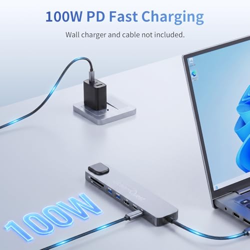 8-in-1 Laptop Docking Station USB C Hub with 4K HDMI & 100W PD | Aluminum 8-in-1 USB C Hub with USB 3.0(5Gbps), USB 2.0, USB-C, Ethernet, SD/TF Card Reader for Laptop MacBook