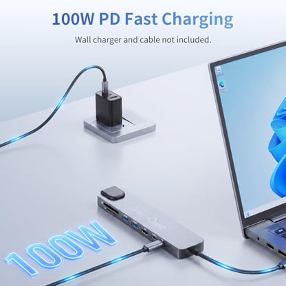 8-in-1 Laptop Docking Station USB C Hub with 4K HDMI & 100W PD | Aluminum 8-in-1 USB C Hub with USB 3.0(5Gbps), USB 2.0, USB-C, Ethernet, SD/TF Card Reader for Laptop MacBook
