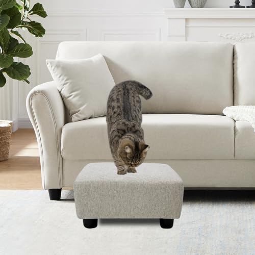 CAROLMADE Small Foot Stool Ottoman Footstool with Legs Under Desk Footrest for Living Room Bedroom and Office,Linen-Beige - color: Beige, size: 11"d X 15.4"w X 8.3"h