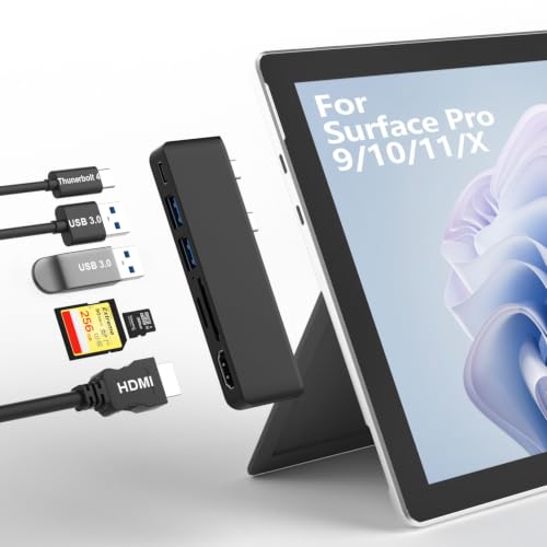 Surface Pro 2026(13-inch)/11/10/9/X Accessories, Surface Pro 11 Docking Station with 4K HDMI, USB-C Thunerbolt 4 (Display+Data+PD Charging), 2 USB 3.0, SD/TF Card Reader for Surface Pro 13/11/10/9/X - color: Black