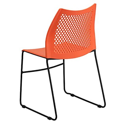 EMMA + OLIVER Home and Office Orange Sled Base Stack Chair with Air - color: Orange