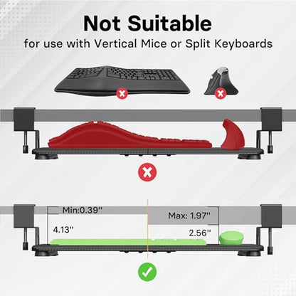 BONTEC KMT01-PJ Under Desk Keyboard Tray, Pull-Out Keyboard & Mouse Platform with C-Clamp, 20 x 11.8 in Space-Saving Ergonomic Slide-Out Drawer, Black Carbon Fiber - color: Black Carbon Fiber, size: 20" x 11.8"