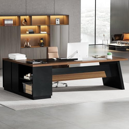 Tribesigns L-Shaped Executive Desk, 78-Inch Modern Office Desk with Drawers and Lateral File Cabinet, Large Bussiness Furniture with Storage Shelves, Workstation for Home Office (Brwon + Black) - color: Brwon + Black