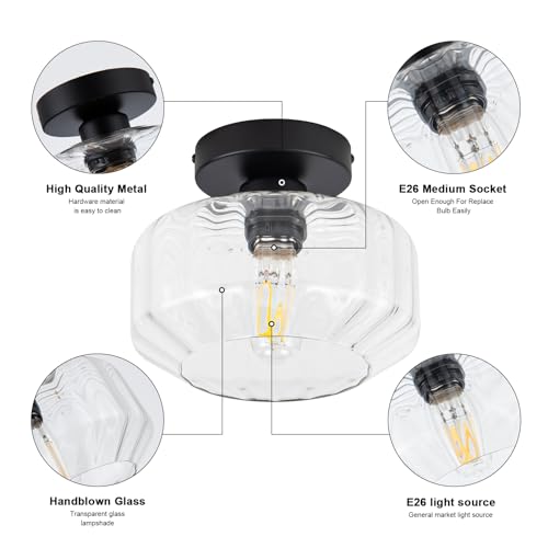 Tbaoinal Semi Flush Mount Ceiling Light with Diamond Glass Shade, 36-Faceted Panels Create Starburst Effect, 1200LM LED Bulb Included Matte Black Ideal for Hallway Entryway Kitchen Bathroom Bedroom - color: Matte Black