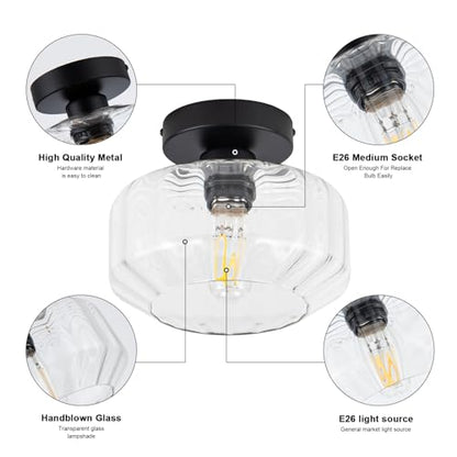 Tbaoinal Semi Flush Mount Ceiling Light with Diamond Glass Shade, 36-Faceted Panels Create Starburst Effect, 1200LM LED Bulb Included Matte Black Ideal for Hallway Entryway Kitchen Bathroom Bedroom - color: Matte Black