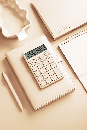 UNIONE Pocket & Desktop Beige Calculator with a Bright LCD, Dual Power Handheld Desktop. Color. Business, Office, High School - color: Beige