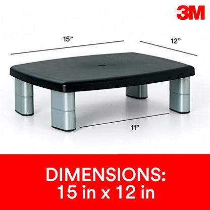 3M Adjustable Monitor Stand, Three Leg Segments, Simply Adjust Height from 1" to 5 7/8", Holds Up to 80 lbs, 11" Space Between Columns, Silver/Black (MS80B) - size: 11-Inch