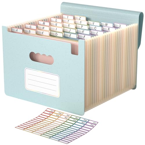 ABC life 26 Pockets Accordion File Organizer, Dusty Blue | Expanding File Folder for Letter/A4 Size, Portable Document Holder with A-Z Tabs for Tax Receipt, School, Home, Office - color: Dusty Blue