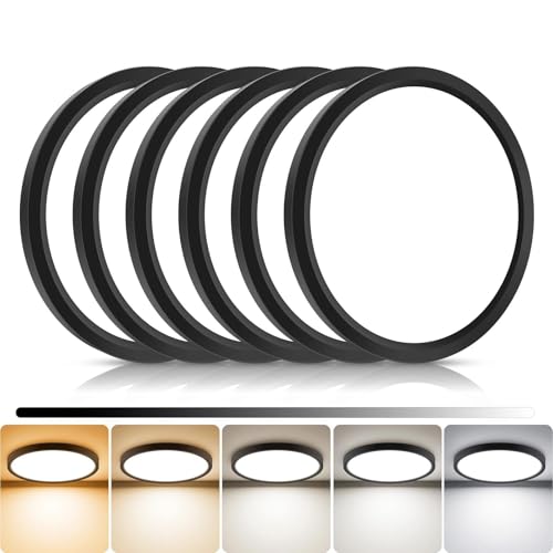 libtit 6Pack 7inch LED Flush Mount Ceiling Light, Dimmable & 5Color Temperatures (3000K-6500K), 15W Round Slim Black Light Fixture for Closet Hallway Kitchen Bathroom Laundry - color: Black, size: 7inch-6pack
