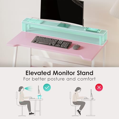 ALISENED 31.5 Inch Small Office Desk with Storage, Small Desk for Small Spaces, Compact Home Office Desk, Mini Study Desk for Bedroom, Pink