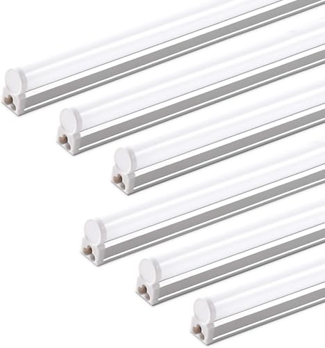 Barrina 6 Pack LED T5 Integrated Single Fixture 1FT, 600lm, 5W, 6500K | Linkable Under Cabinet Lighting, Shop Light for Workbench, Room, Kitchen, Garage, Corded Electric with ON/Off Switch - color: 6500k Super Bright White, size: 1 Foot