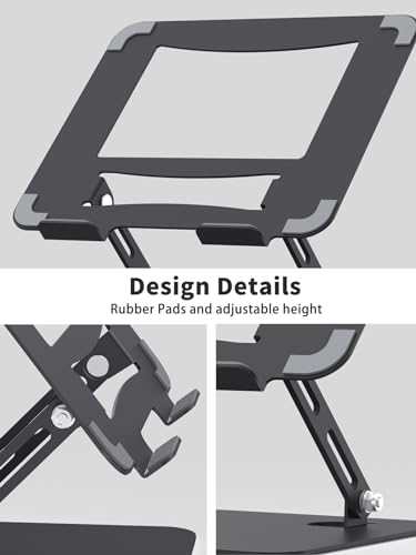 SOUNDANCE Laptop Stand for Desk with Stable Heavy Base, Adjustable Height Multi-Angle, Ergonomic Metal Riser Holder, Foldable Mount Elevator, Compatible with 10 to 15.6 Inches PC Computer, Black - color: A-Black