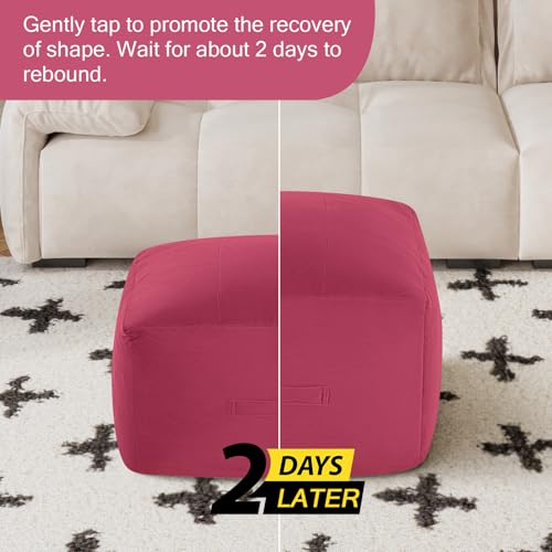 MeMoreCool Square Stuffed Pouf Ottoman Foot Rest, Floor Pouf Foot Stool with Foam Chunk Filling, Soft Stuffed Ottoman Footrest for Living Room - color: Grid Magenta