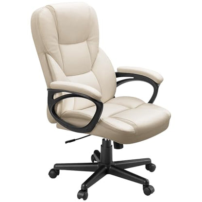 Furmax Office Executive Chair High Back Adjustable Managerial Home Desk Chair, Swivel Computer PU Leather Chair with Lumbar Support (1, Beige) - color: Beige