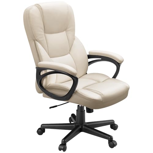 Furmax Office Executive Chair High Back Adjustable Managerial Home Desk Chair, Swivel Computer PU Leather Chair with Lumbar Support (1, Beige) - color: Beige