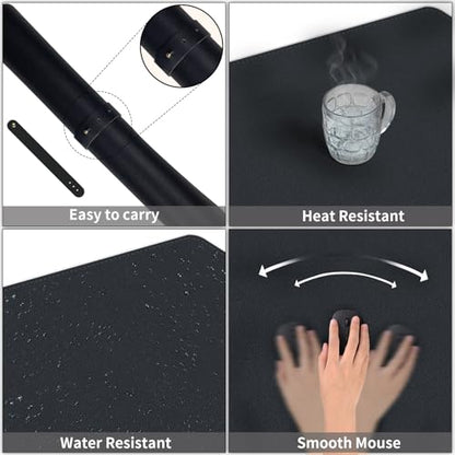 Bleswin Multifunctional Large Desk Mat, Double Sided Computer Desk pad, Extended Mouse Mat, Office Desk Protector with Waterproof PU Leather, 35.4''×16.9'', Office Home Writing Pad (Black+Black) - color: Black, size: 35.4'' × 16.9''