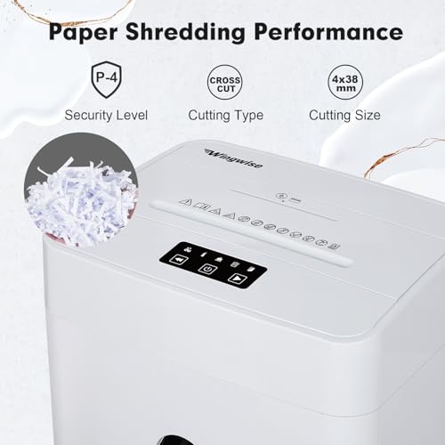 Wingwise Ultra Low Noise 42dB Paper Shredder for Home Office | 15 Sheets, P-4, 30 Mins Runtime, 6.6 gal, Corss Cut, Shreds CDs & Credit Cards
